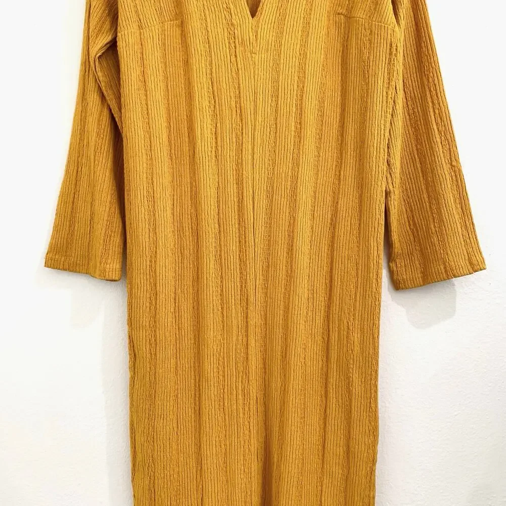 Free People FP Beach Midi Dress sz XS Collared Gold Yellow Long Sleeve *FLAW